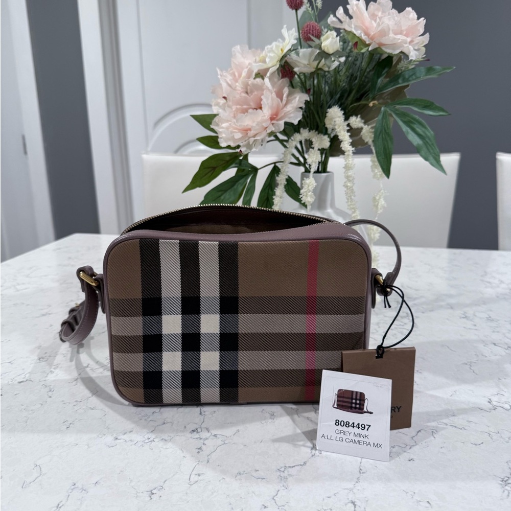 Burberry Gray Mink Camera Bag with Check Pattern - Picture 12 of 13